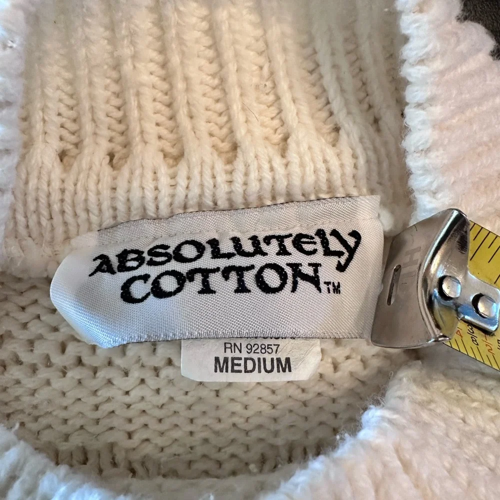 90’s “Absolutely Cotton” Creamy White Cable Knit Textured Hearts Sweater - Picture 7 of 8